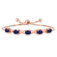thumbnail image 1 of Gem Stone King 18K Rose Gold Plated Silver Blue Created Sapphire Bracelet for Women (5.00 Cttw, Gemstone September Birthstone, Oval 7X5MM, Fully Adjustable up to 9 inches), 1 of 5
