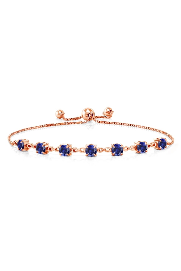 18K Rose Gold Plated Silver Blue Created Sapphire Infinity Tennis Bracelet for Women (2.45 Cttw, Gemstone September Birthstone, Round 4.5MM, Fully Adjustable up to 9 inch)