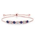 thumbnail image 1 of Gem Stone King 18K Rose Gold Plated Silver Blue Created Sapphire and Lab Grown Diamond Bracelet for Women | 2.60 Cttw | Gemstone September Birthstone | Round 4.5MM, 1 of 3