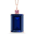 thumbnail image 1 of Gem Stone King 18K Rose Gold Plated Silver Blue Created Sapphire and Pink Lab Grown Diamond Pendant Necklace for Women (17.75 Cttw, Emerald Cut 18X13MM, With 18 inch Silver Chain), 1 of 4