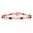 thumbnail image 1 of 18K Rose Gold Plated Silver Blue Created Sapphire and Red Created Ruby and Lab Grown Diamond Bracelet for Women | 4.41 Cttw | Gemstone September Birthstone | Oval 6X4MM | Length 7.25 inches, 1 of 6