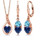 thumbnail image 1 of Gem Stone King 18K Rose Gold Plated Silver Blue Created Sapphire and Swiss Blue Topaz Pendant Earrings Set for Women (3.86 Cttw, Gemstone September Birthstone, with 18 inch Chain), 1 of 4