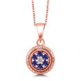 thumbnail image 1 of Gem Stone King 18K Rose Gold Plated Silver Blue Created Sapphire and White Diamond Round Pendant Necklace for Women (0.43 Cttw, Gemstone Birthstone, with 18 inch Chain), 1 of 3