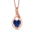 thumbnail image 1 of Gem Stone King 18K Rose Gold Plated Silver Blue Created Sapphire and White Lab Grown Diamond Necklace for Women (1.12Cttw, GemstoneSeptember Birthstone, Heart Shape 7X7MM, with 18 inch Chain), 1 of 3