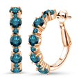 thumbnail image 1 of Gem Stone King 18K Rose Gold Plated Silver Blue Diamond Hoop Earrings for Women (2.96 Cttw, Round 4MM and 1.9MM, Gemstone Birthstone 1 inch Diameter), 1 of 4
