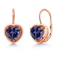 thumbnail image 1 of Gem Stone King 18K Rose Gold Plated Silver Blue Iolite Dangle Leverback Earrings for Women (1.68 Cttw, Heart Shape 7MM), 1 of 4