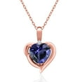thumbnail image 1 of Gem Stone King 18K Rose Gold Plated Silver Blue Iolite and White Moissanite Heart Shape Pendant Necklace for Women (1.27 Cttw, Heart 8MM, Gemstone Birthstone, with 18 inch Chain), 1 of 4