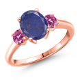 thumbnail image 1 of Gem Stone King 18K Rose Gold Plated Silver Blue Lapis and Pink Moissanite Engagement Ring for Women | 2.46 Cttw | Oval 9X7MM | Gemstone Birthstone | Size 6, 1 of 6