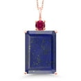 thumbnail image 1 of Gem Stone King 18K Rose Gold Plated Silver Blue Lapis and Red Created Ruby Pendant Necklace for Women (14.25 Cttw, Emerald Cut 18X13MM, With 18 inch Silver Chain), 1 of 4
