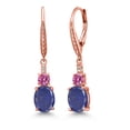 thumbnail image 1 of Gem Stone King 18K Rose Gold Plated Silver Blue Lapis and Pink Moissanite Dangle Earrings for Women with Lab Grown Diamond (4.49 Cttw, Oval 9X7MM), 1 of 6