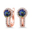 thumbnail image 1 of Gem Stone King 18K Rose Gold Plated Silver Blue Mystic Topaz and White Created Sapphire Earrings for Women (1.50 Cttw, Gemstone Birthstone, Round 5MM), 1 of 6