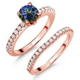 thumbnail image 1 of Gem Stone King 18K Rose Gold Plated Silver Blue Mystic Topaz and White Moissanite Wedding Engagement Band Bridal Set Ring for Women (1.49 Cttw, Gemstone, Available in Size 5, 6, 7, 8, 9), 1 of 5