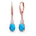 thumbnail image 1 of Gem Stone King 18K Rose Gold Plated Silver Blue Opal and White Moissanite Dangle Earrings for Women with Lab Grown Diamond (1.61 Cttw, Oval Cabochon 9X7MM), 1 of 6