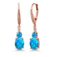 thumbnail image 1 of Gem Stone King 18K Rose Gold Plated Silver Blue Opal and White Lab Grown Diamond Dangle Earrings for Women (1.65 Cttw, Oval Cabochon 9X7MM), 1 of 3
