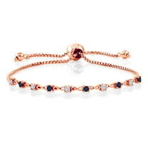 Gem Stone King 18K Rose Gold Plated Silver Blue Sapphire Bracelet for Women Set with Moissanite (0.63 Cttw)