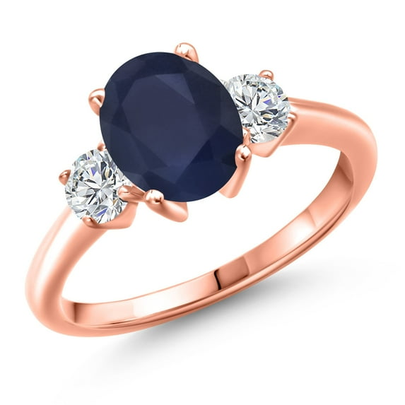 Gem Stone King 18K Rose Gold Plated Silver Blue Sapphire and Lab Grown Diamond Engagement Ring for Women | 2.74 Cttw | Oval 9X7MM | Gemstone September Birthstone | Size 9