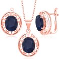 thumbnail image 1 of Gem Stone King 18K Rose Gold Plated Silver Blue Sapphire Pendant and Earrings Jewelry Set for Women | 9.00 Cttw | Gemstone September Birthstone | Oval 10X8MM | With 18 inch Chain, 1 of 3