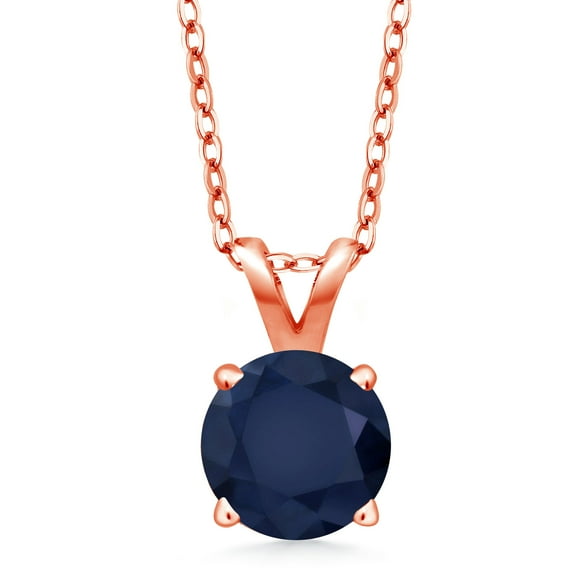 Gem Stone King 18K Rose Gold Plated Silver Blue Sapphire Pendant Necklace for Women (1.10 Cttw, Gemstone September Birthstone, Round 6MM, With 18 inch Silver Chain)