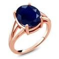 thumbnail image 1 of Gem Stone King 18K Rose Gold Plated Silver Blue Sapphire Ring for Women (4.50 Cttw, Gemstone September Birthstone, Oval 12X10MM, Available in Size 5,6,7,8,9), 1 of 5