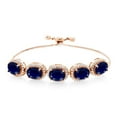 thumbnail image 1 of Gem Stone King 18K Rose Gold Plated Silver Blue Sapphire Tennis Bracelet for Women (13.55 Cttw, Oval 9X7MM, Gemstone September Birthstone, Fully Adjustable up to 9 inch), 1 of 3
