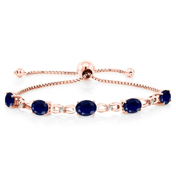 Gem Stone King 18K Rose Gold Plated Silver Blue Sapphire and White Lab Grown Diamond Tennis Bracelet for Women (5.02 Cttw, Gemstone September Birthstone, Oval 7x5MM, Fully Adjustable up to 9 inch)