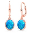 thumbnail image 1 of Gem Stone King 18K Rose Gold Plated Silver Blue Simulated Opal Leverback Dangle Earrings for Women (1.12 Cttw, Gemstone October Birthstone, Oval Cabochon 9X7MM), 1 of 5