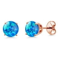 thumbnail image 1 of Gem Stone King 18K Rose Gold Plated Silver Blue Simulated Opal Stud Earrings for Women Men (0.60 Cttw, Gemstone October Birthstone, Round Cabochon 6MM), 1 of 6