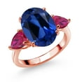 thumbnail image 1 of Gem Stone King 18K Rose Gold Plated Silver Blue Simulated Sapphire and Red Created Ruby Ring for Women (8.00 Cttw, 14X10MM Oval and 7X5MM Pear Shape, Gemstone, Size 6), 1 of 3