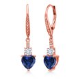 thumbnail image 1 of Gem Stone King 18K Rose Gold Plated Silver Blue Simulated Sapphire and White Lab Grown Diamond Drop Dangle Earrings for Women (2.77 Cttw, Heart Shape 7MM, Round 4MM), 1 of 4