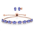 thumbnail image 1 of Gem Stone King 18K Rose Gold Plated Silver Blue Tanzanite Bracelet and Earrings Jewelry Set for Women (7.50 Cttw, Gemstone December Birthstone, Oval 7X5MM, Fully Adjustable up to 9 inch), 1 of 4
