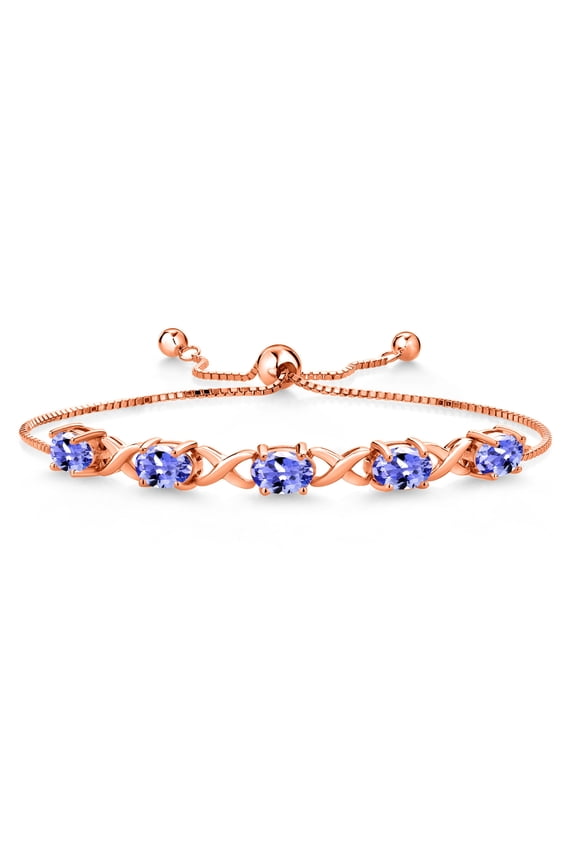 18K Rose Gold Plated Silver Blue Tanzanite Bracelet for Women (3.75 Cttw, Gemstone December Birthstone, Oval 7X5MM, Fully Adjustable up to 9 inches)
