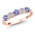 thumbnail image 1 of Gem Stone King 18K Rose Gold Plated Silver Blue Tanzanite and E - F Lab Grown Diamond Wedding-Bands Ring for Women | 1.44 Cttw | Round 4MM | Gemstone December Birthstone | Size 9, 1 of 6