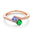 thumbnail image 1 of Gem Stone King 18K Rose Gold Plated Silver Blue Tanzanite and Green Nano Emerald Bypass Ring for Women (0.84 Cttw, Gemstone December Birthstone, Round 4MM, Size 6), 1 of 4