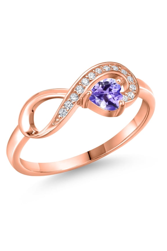 18K Rose Gold Plated Silver Blue Tanzanite Infinity Ring for Women (0.40 Cttw, Heart Shape 4MM, Gemstone December Birthstone, Size 8)