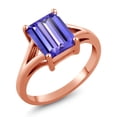 thumbnail image 1 of Gem Stone King 18K Rose Gold Plated Silver Blue Tanzanite Solitaire Engagement Ring for Women (2.30 Cttw, Emerald Cut 9X7MM, Gemstone December Birthstone, Size 9), 1 of 4