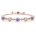 thumbnail image 1 of Gem Stone King 18K Rose Gold Plated Silver Blue Tanzanite and White Lab Grown Diamond Bracelet for Women | 3.65 Cttw | Gemstone December Birthstone | Oval 7X5MM | Fully Adjustable 9 inch, 1 of 6