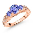 thumbnail image 1 of Gem Stone King 18K Rose Gold Plated Silver Blue Tanzanite and White Moissanite Engagement Ring for Women (1.47 Cttw, Gemstone December Birthstone, Round 6MM and 3MM, Size 9), 1 of 4
