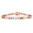 thumbnail image 1 of Gem Stone King 18K Rose Gold Plated Silver Blue Zircon and Green Peridot and Lab Grown Diamond Bracelet for Women | 4.61 Cttw | Gemstone Birthstone | Oval 6X4MM | Length 7.25 inches, 1 of 6