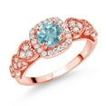 thumbnail image 1 of Gem Stone King 18K Rose Gold Plated Silver Blue Zircon and White Moissanite Engagement Ring for Women (1.58 Cttw, Round 6MM, Gemstone December Birthstone, Size 8), 1 of 3