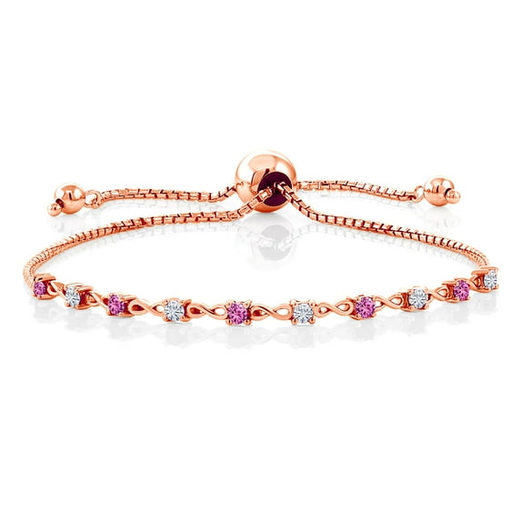 Gem Stone King 18K Rose Gold Plated Silver Bracelet for Women Created Sapphire Moissanite (0.58 Cttw)