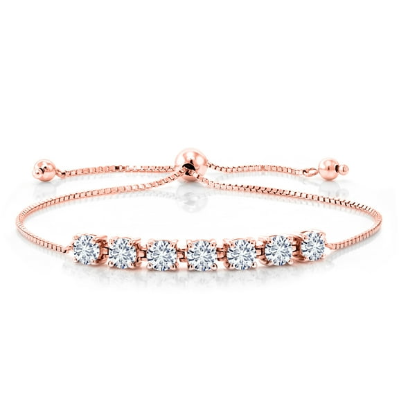 Gem Stone King 18K Rose Gold Plated Silver Bracelet for Women Round Moissanite 2.31cttw