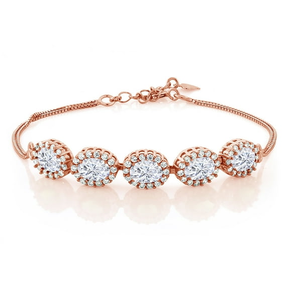 Gem Stone King 18K Rose Gold Plated Silver Bracelet for Women Set with Moissanite (5.54 Cttw)