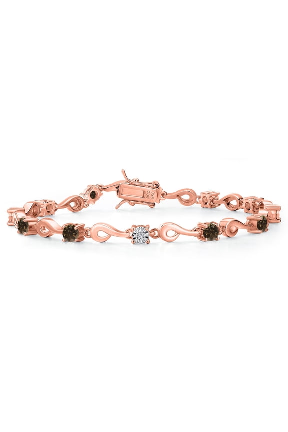 18K Rose Gold Plated Silver Brown Smoky Quartz and White Lab Grown Diamond Bracelet for Women (2.36 Cttw, Gemstone Birthstone, Round 4MM, 7.5 inch)