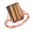 thumbnail image 1 of Gem Stone King 18K Rose Gold Plated Silver Brown Tiger Eye Ring for Women (6.50 Cttw, Emerald Cut 14X10MM, Gemstone Birthstone, Available in Size 5, 6, 7, 8, 9), 1 of 4