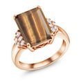 thumbnail image 1 of Gem Stone King 18K Rose Gold Plated Silver Brown Tiger Eye Ring for Women (6.80 Cttw, Gemstone Birthstone, Emerald Cut 14X10MM, Available in Size 5, 6, 7, 8, 9), 1 of 5