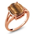 thumbnail image 1 of Gem Stone King 18K Rose Gold Plated Silver Brown Tiger Eye Ring for Women (4.00 Cttw, Gemstone Birthstone, Oval 12X10MM, Available in Size 5,6,7,8,9), 1 of 5