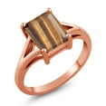 thumbnail image 1 of Gem Stone King 18K Rose Gold Plated Silver Brown Tiger Eye Solitaire Engagement Ring for Women (2.00 Cttw, Emerald Cut 9X7MM, Gemstone Birthstone, Available in Size 5,6,7,8,9), 1 of 4