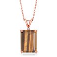 thumbnail image 1 of Gem Stone King 18K Rose Gold Plated Silver Brown Tiger Eye and White Created Sapphire Pendant Necklace for Women (6.52 Cttw, Gemstone Birthstone, Emerald Cut 14X10MM, with 18 inch Silver Chain), 1 of 4