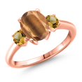 thumbnail image 1 of Gem Stone King 18K Rose Gold Plated Silver Brown Tiger Eye and Yellow Citrine Engagement Ring for Women | 2.01 Cttw | Oval 9X7MM | Gemstone Birthstone | Size 9, 1 of 6
