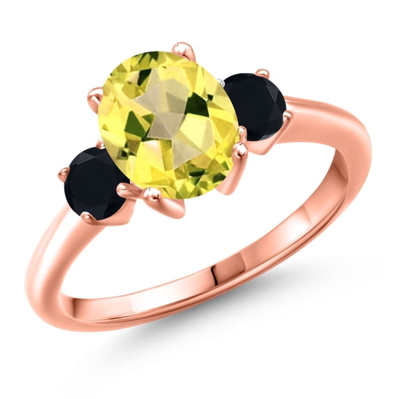 Gem Stone King 18K Rose Gold Plated Silver Canary Mystic Topaz and Black Onyx Engagement Ring for Women | 2.44 Cttw | Oval 9X7MM | Gemstone November Birthstone | Size 9